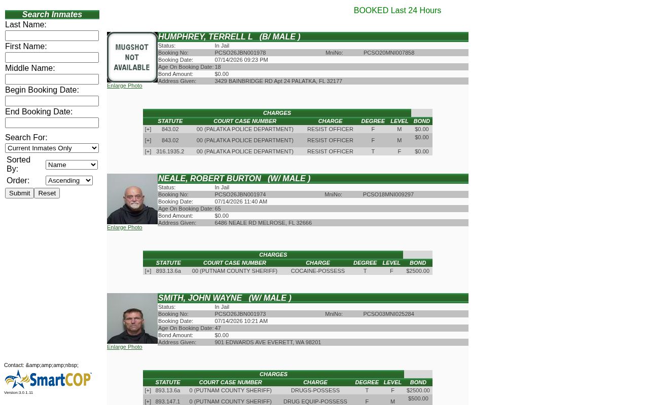 PCSO JAIL View search for Putnam County released inmates