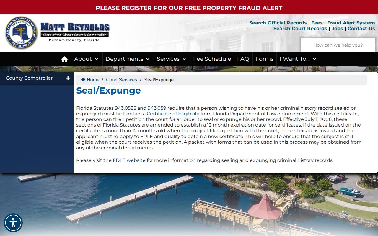Putnam County mugshot seal and expunge filing information