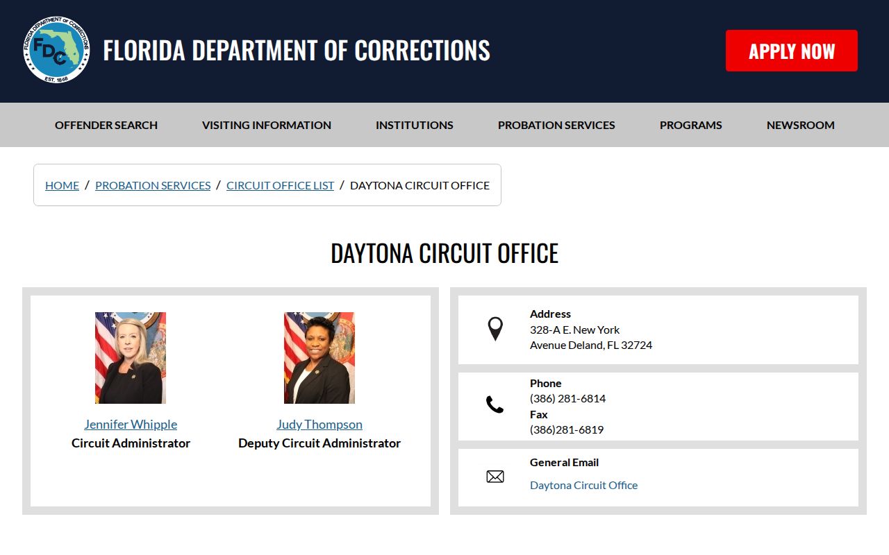 FDC Circuit 7 directory listing the Palatka supervision office