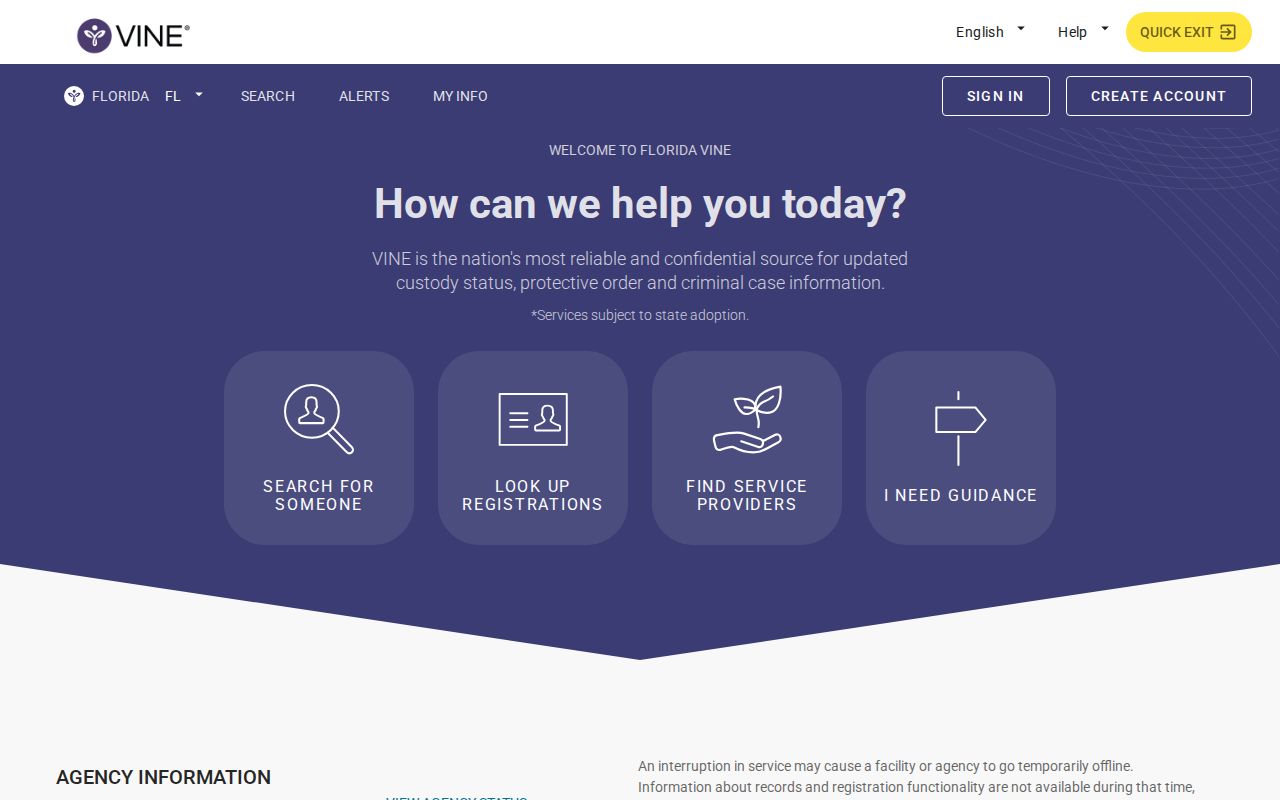 Florida VINELink person search and notification interface